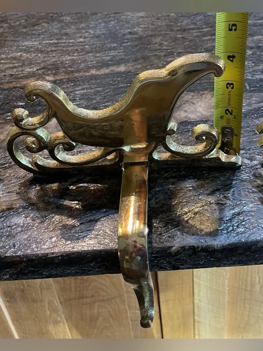 VTG Hallmark Metal Brass Tone Holiday Mantel Hooks Set - Sleigh, Trees & Moose